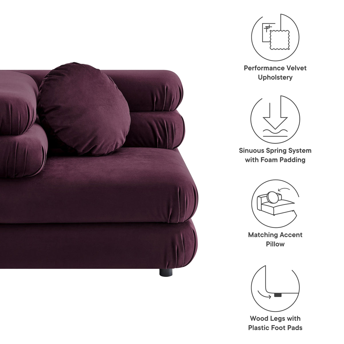 Jubilee Mulberry Modular Performance Velvet Corner Chair - Ornate Home