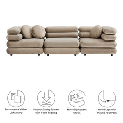 Jubilee Taupe 3-Piece Modular Performance Velvet Sectional Sofa - Ornate Home