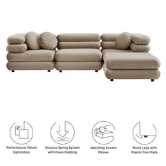 Jubilee Taupe 4-Piece Modular Performance Velvet Sectional Sofa - Ornate Home