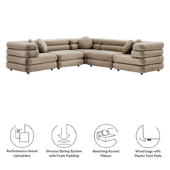 Jubilee Taupe 5-Piece Modular Performance Velvet Sectional Sofa - Ornate Home