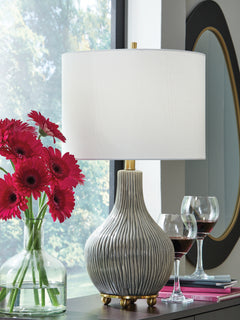 Judlen Gray/Gold Ceramic Table Lamp (1/CN) - Ornate Home
