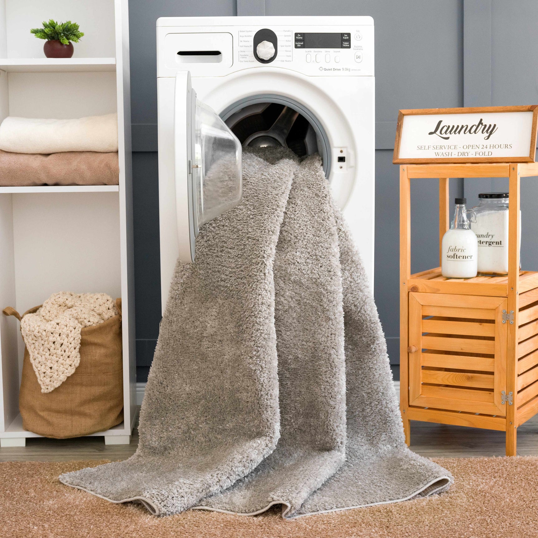 Judy Solid Gray Washable Shag Rug - Clearance - Ornate Home