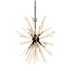 Jules Blonde/Black Wood and Metal Six Bulb Chandelier Light - Ornate Home