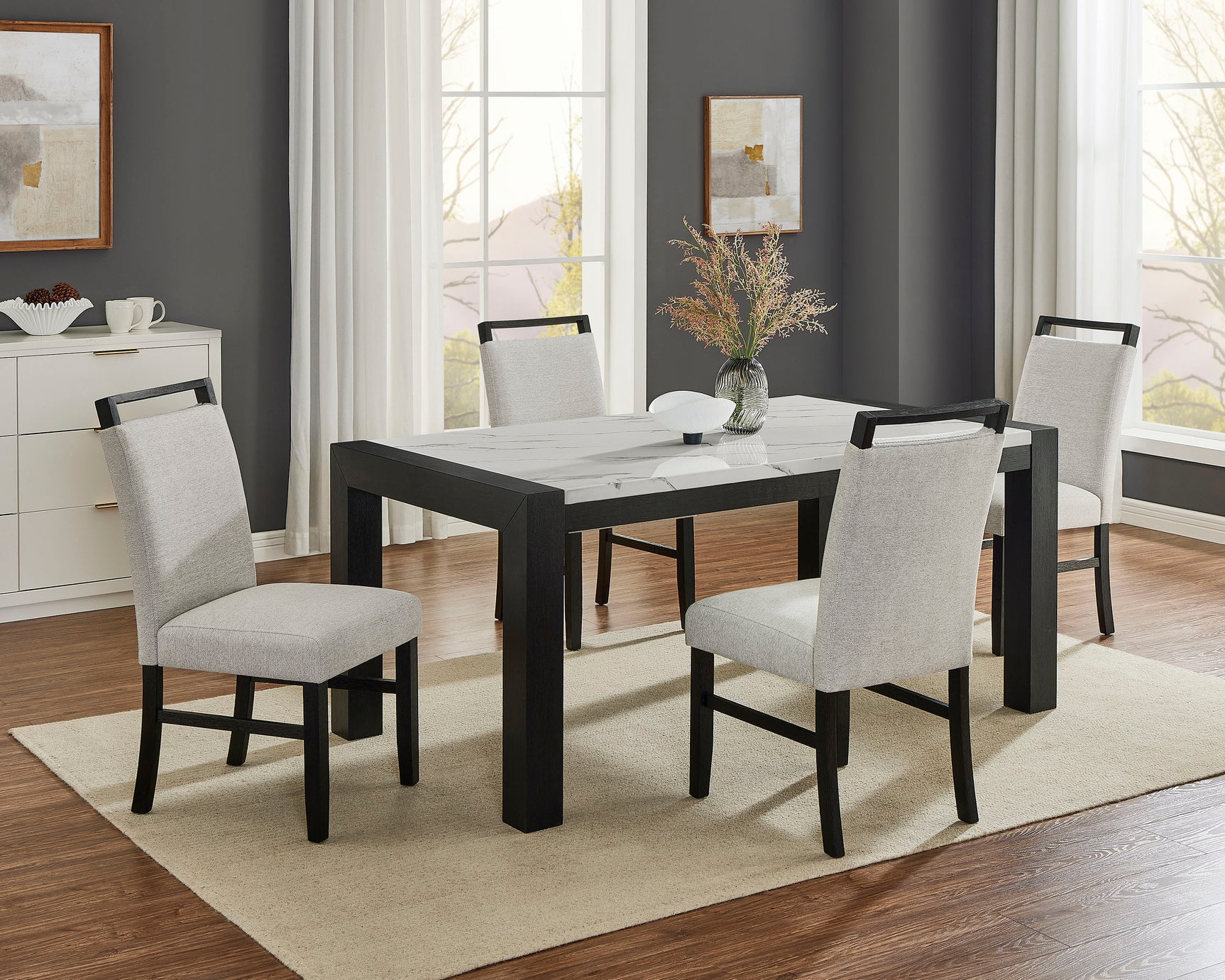 Jules Gray/Black Faux Marble Top Dining Set - Ornate Home