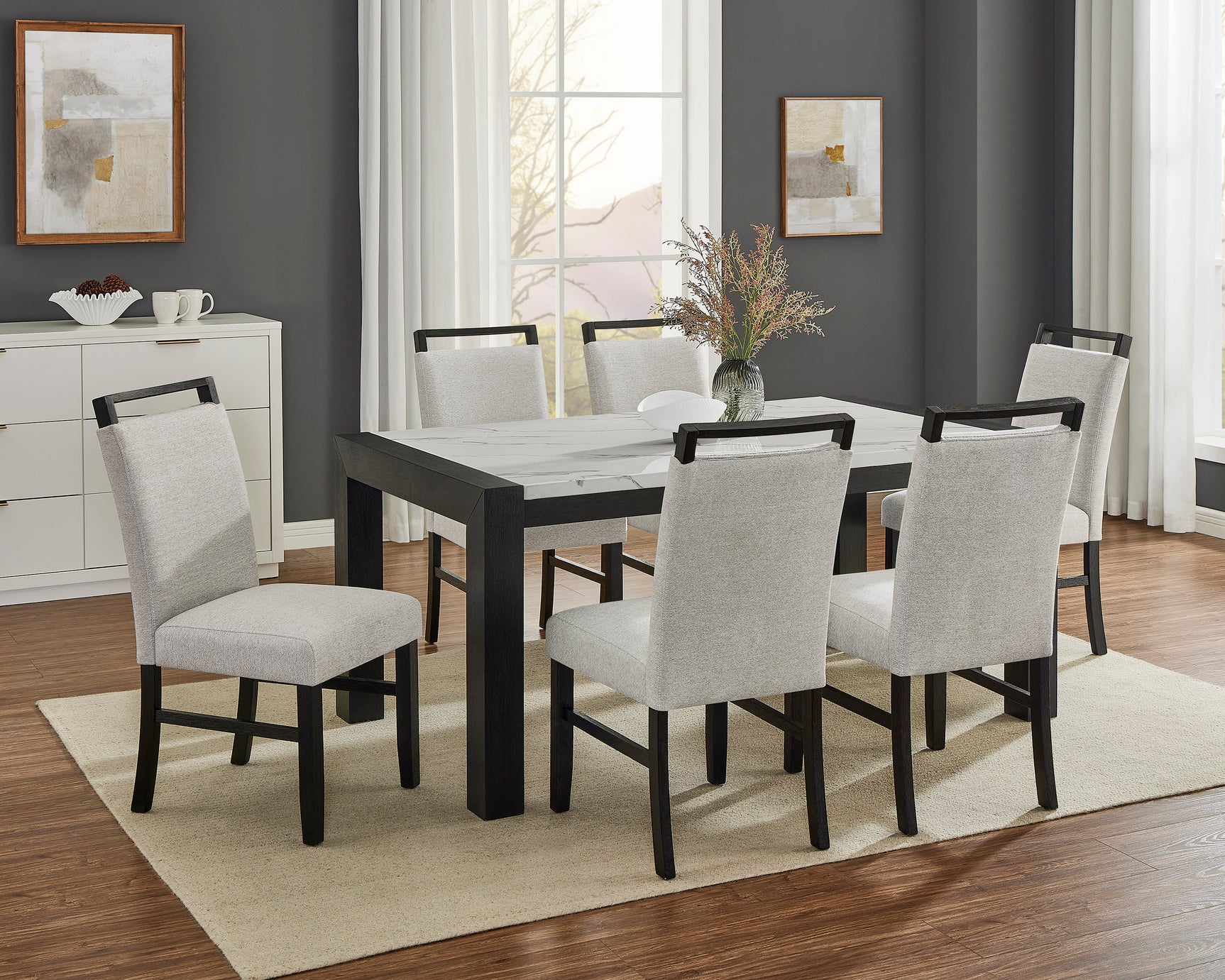 Jules Gray/Black Faux Marble Top Dining Set - Ornate Home