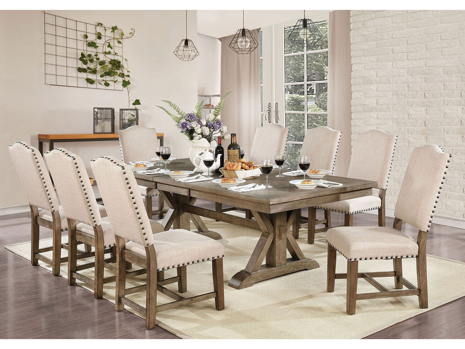 Julia Light Oak/Beige 9 Pc. Dining Room Set - Ornate Home