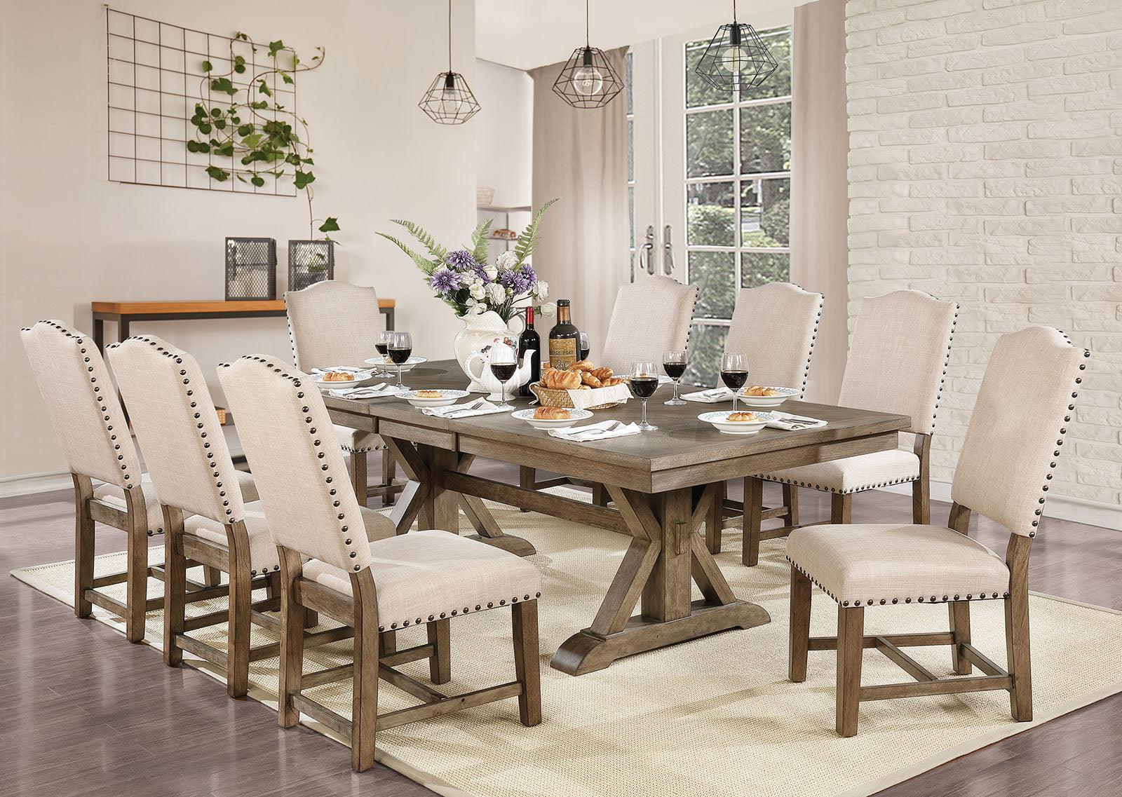 Julia Light Oak/Beige 9 Pc. Dining Room Set - Ornate Home