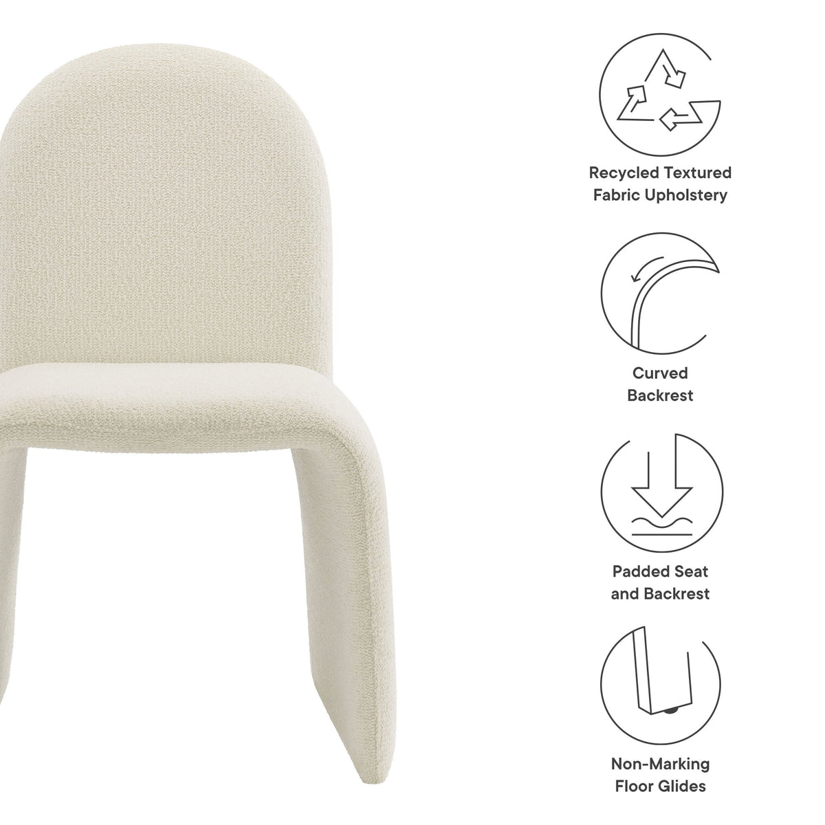 Junia Cream Boucle Upholstered Arch Armless Dining Chair - Ornate Home