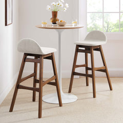 Juno Ivory Fabric Wood Bar Stool (Set of 2) - Ornate Home