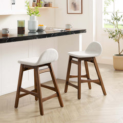 Juno Ivory Fabric Wood Counter Stool (Set of 2) - Ornate Home