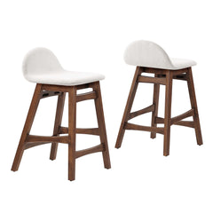Juno Ivory Fabric Wood Counter Stool (Set of 2) - Ornate Home