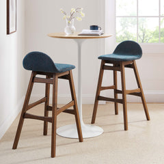 Juno Navy Fabric Wood Bar Stool (Set of 2) - Ornate Home