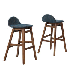 Juno Navy Fabric Wood Bar Stool (Set of 2) - Ornate Home