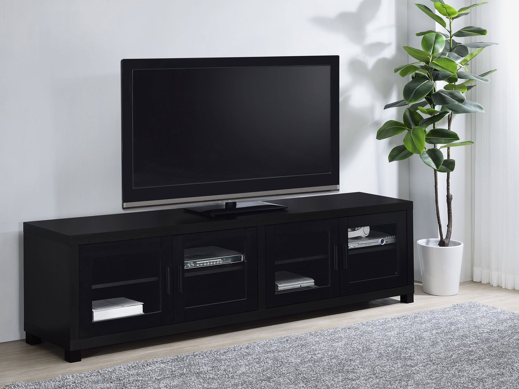 Jupiter Black 4-Door 79″ TV Stand - Ornate Home