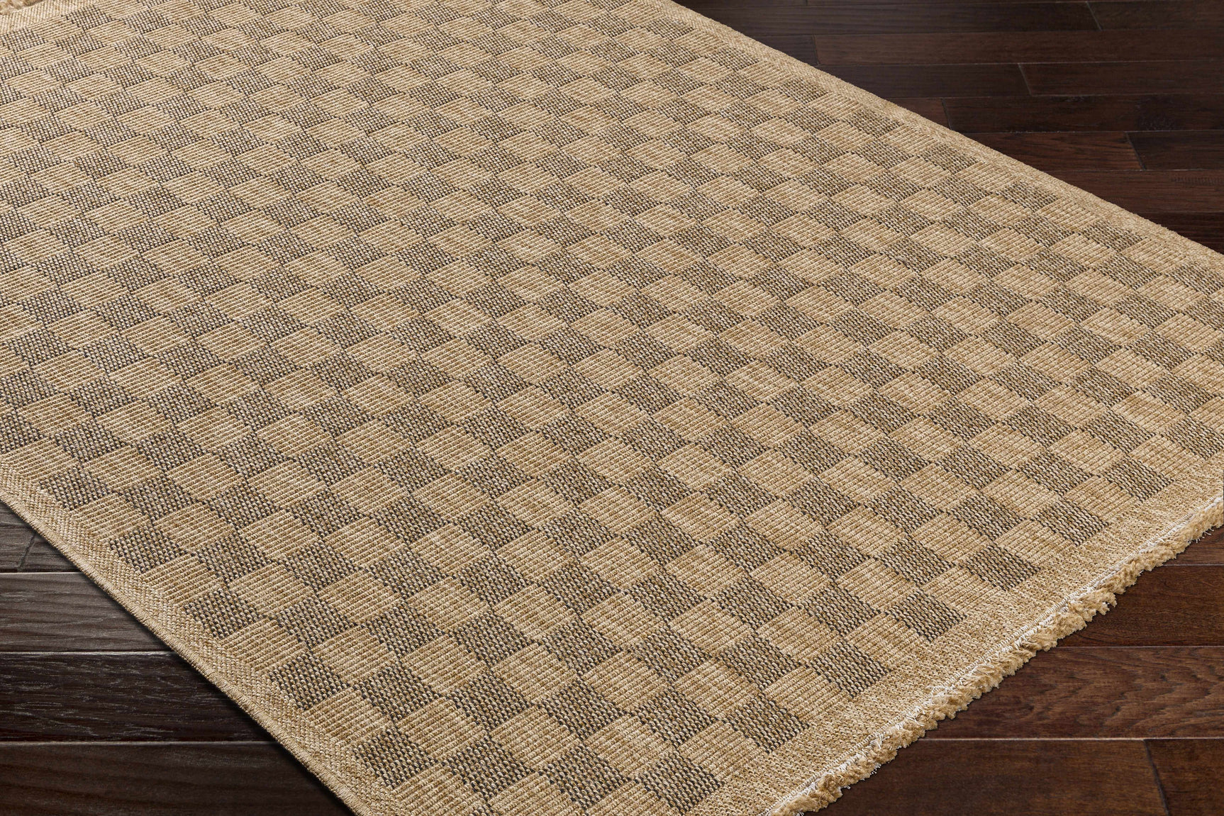 Jurek Beige & Brown Checkered Outdoor Area Rug - Ornate Home
