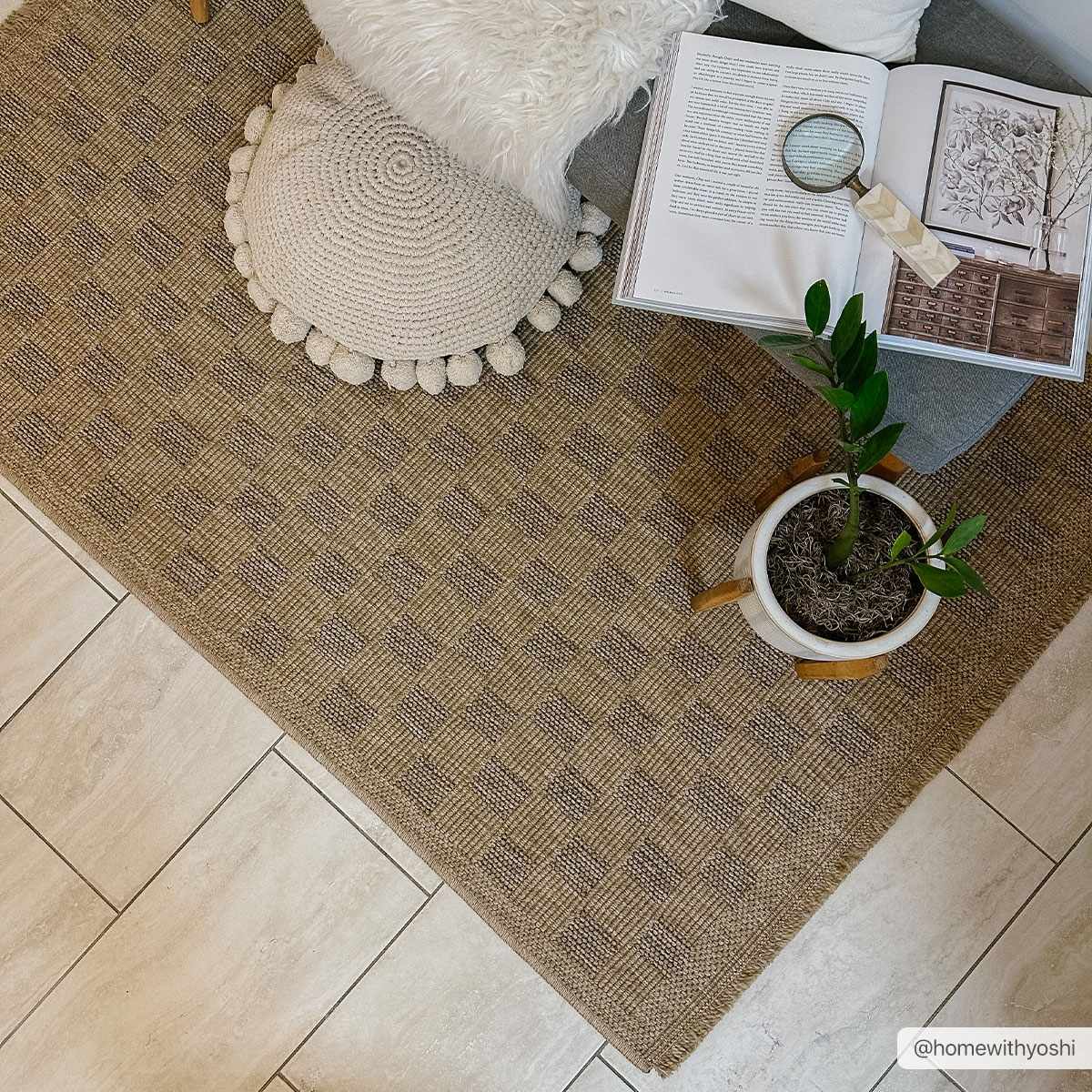 Jurek Beige Checkered Outdoor Area Rug - Ornate Home