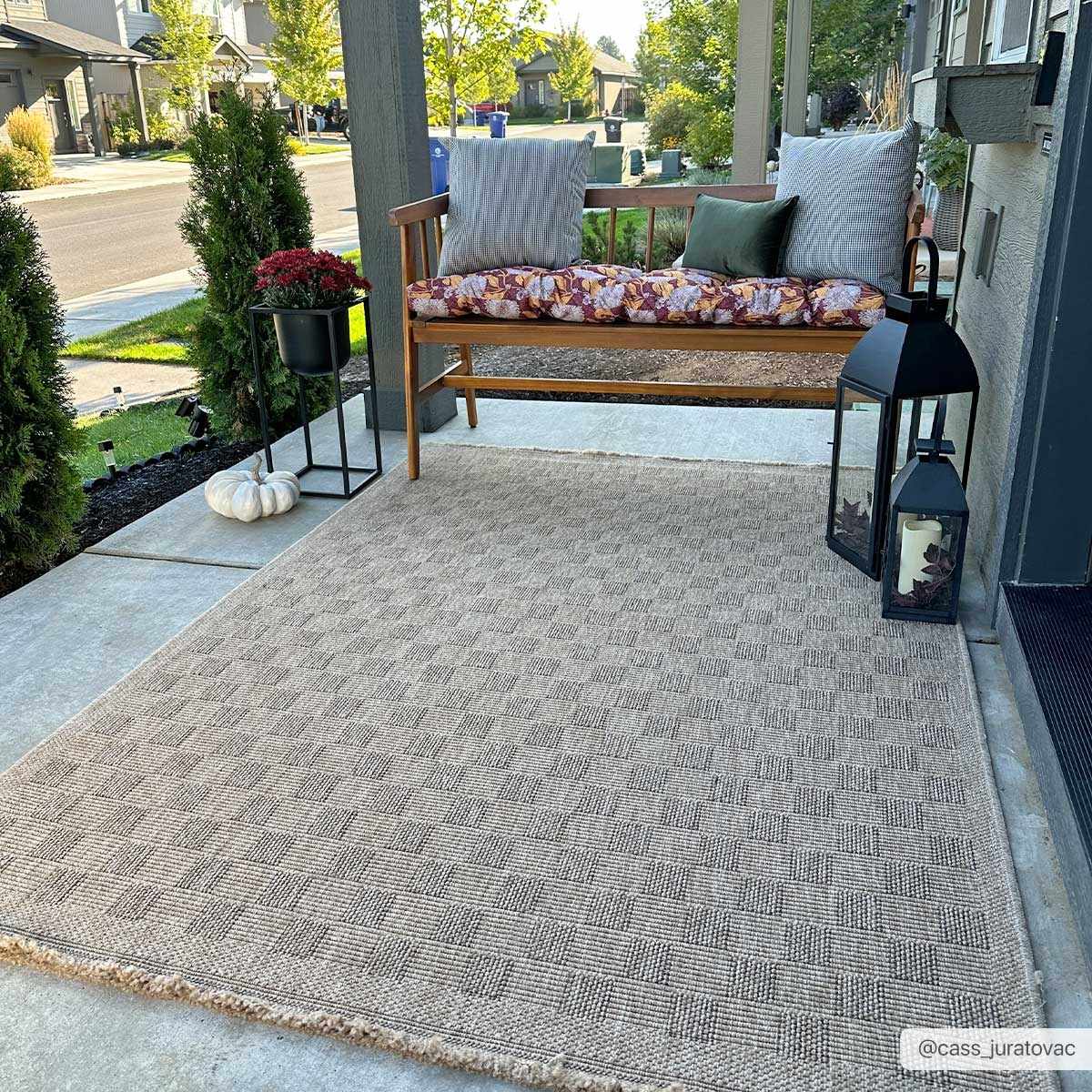Jurek Beige Checkered Outdoor Area Rug - Ornate Home