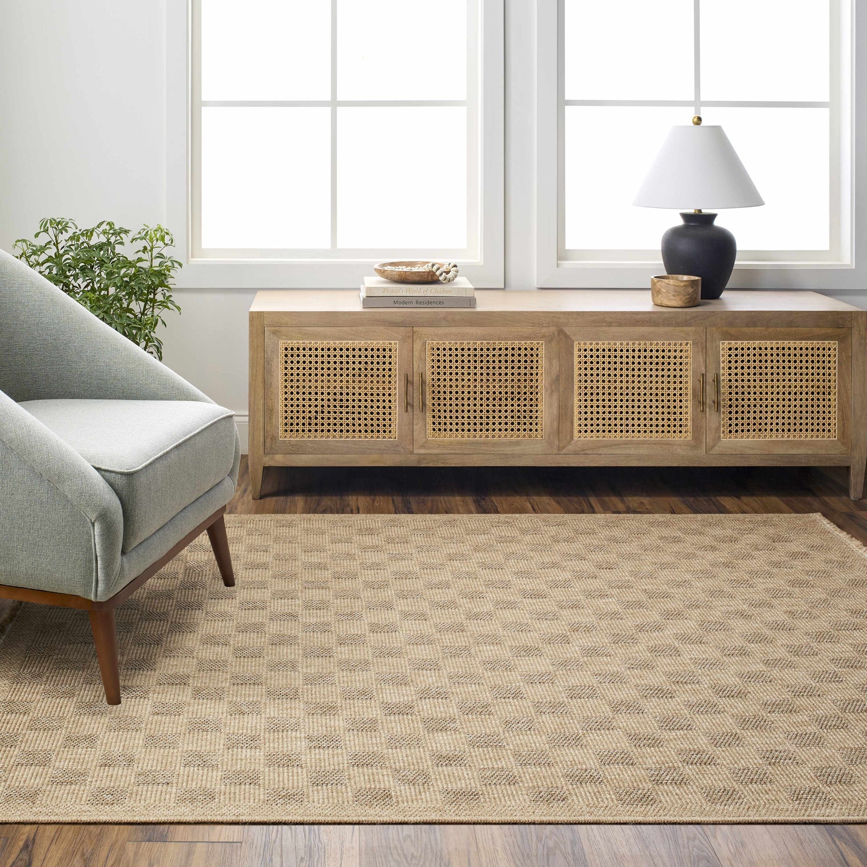 Jurek Beige Checkered Outdoor Area Rug - Ornate Home