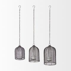 Jutland Black Metal Bird Cage Candle Holder Lanterns (Set of 3) - Ornate Home