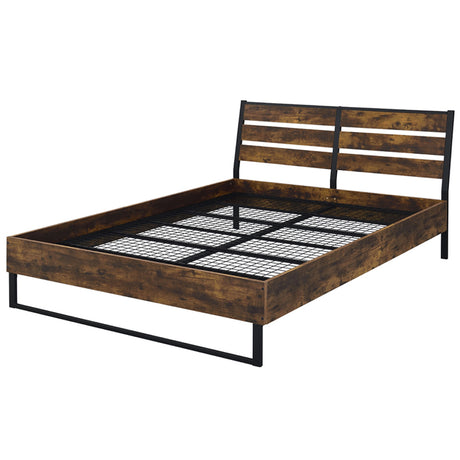Juvanth Rustic Oak & Black Finish Bed Frame - Ornate Home