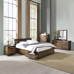 Juvanth Rustic Oak & Black Finish Bed Frame w/6 Storage Drawers - Ornate Home