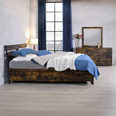 Juvanth Rustic Oak & Black Finish Bed Frame w/6 Storage Drawers - Ornate Home