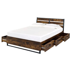 Juvanth Rustic Oak & Black Finish Bed Frame w/6 Storage Drawers - Ornate Home
