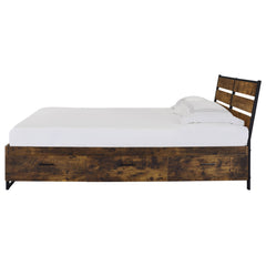 Juvanth Rustic Oak & Black Finish Bed Frame w/6 Storage Drawers - Ornate Home