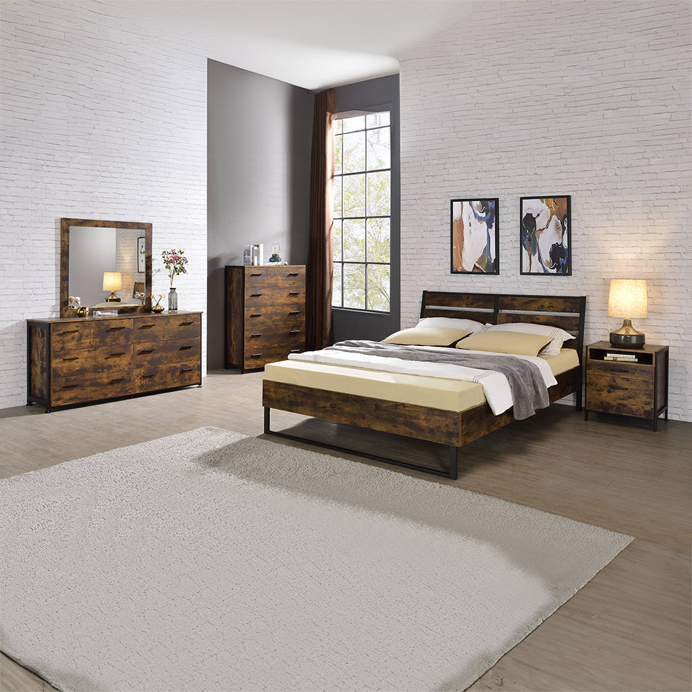 Juvanth Rustic Oak & Black Finish Chest w/5 Drawers - Ornate Home