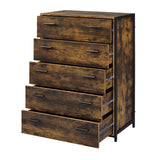 Juvanth Rustic Oak & Black Finish Chest w/5 Drawers - Ornate Home