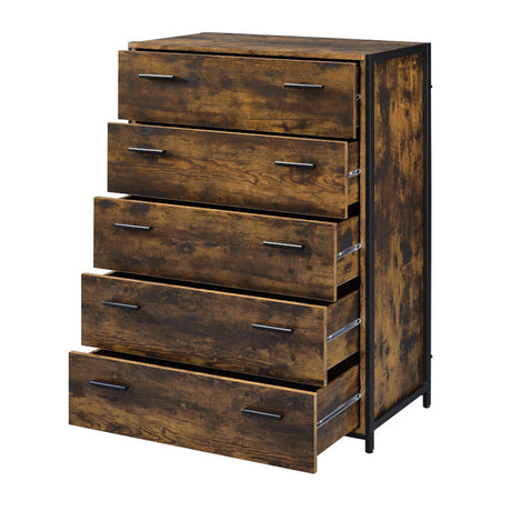 Juvanth Rustic Oak & Black Finish Chest w/5 Drawers - Ornate Home