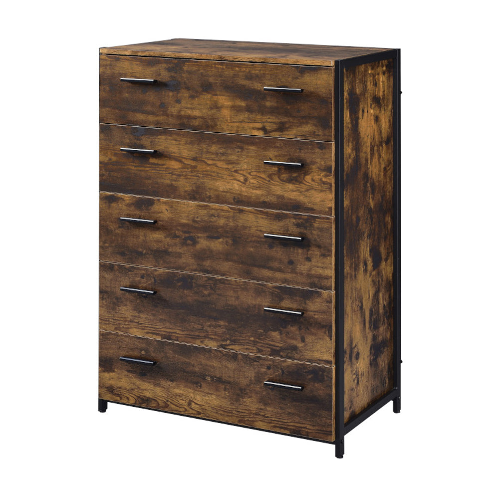 Juvanth Rustic Oak & Black Finish Chest w/5 Drawers - Ornate Home