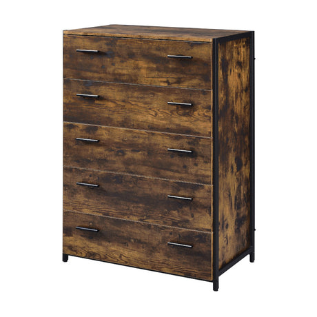 Juvanth Rustic Oak & Black Finish Chest w/5 Drawers - Ornate Home