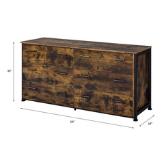 Juvanth Rustic Oak & Black Finish Dresser w/6 Drawers - Ornate Home