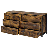 Juvanth Rustic Oak & Black Finish Dresser w/6 Drawers - Ornate Home