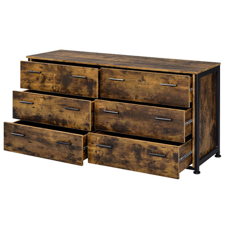 Juvanth Rustic Oak & Black Finish Dresser w/6 Drawers - Ornate Home