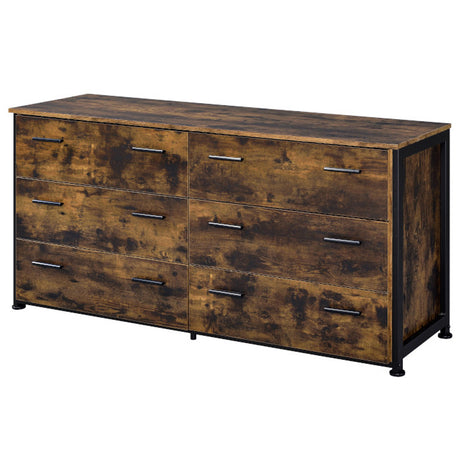 Juvanth Rustic Oak & Black Finish Dresser w/6 Drawers - Ornate Home
