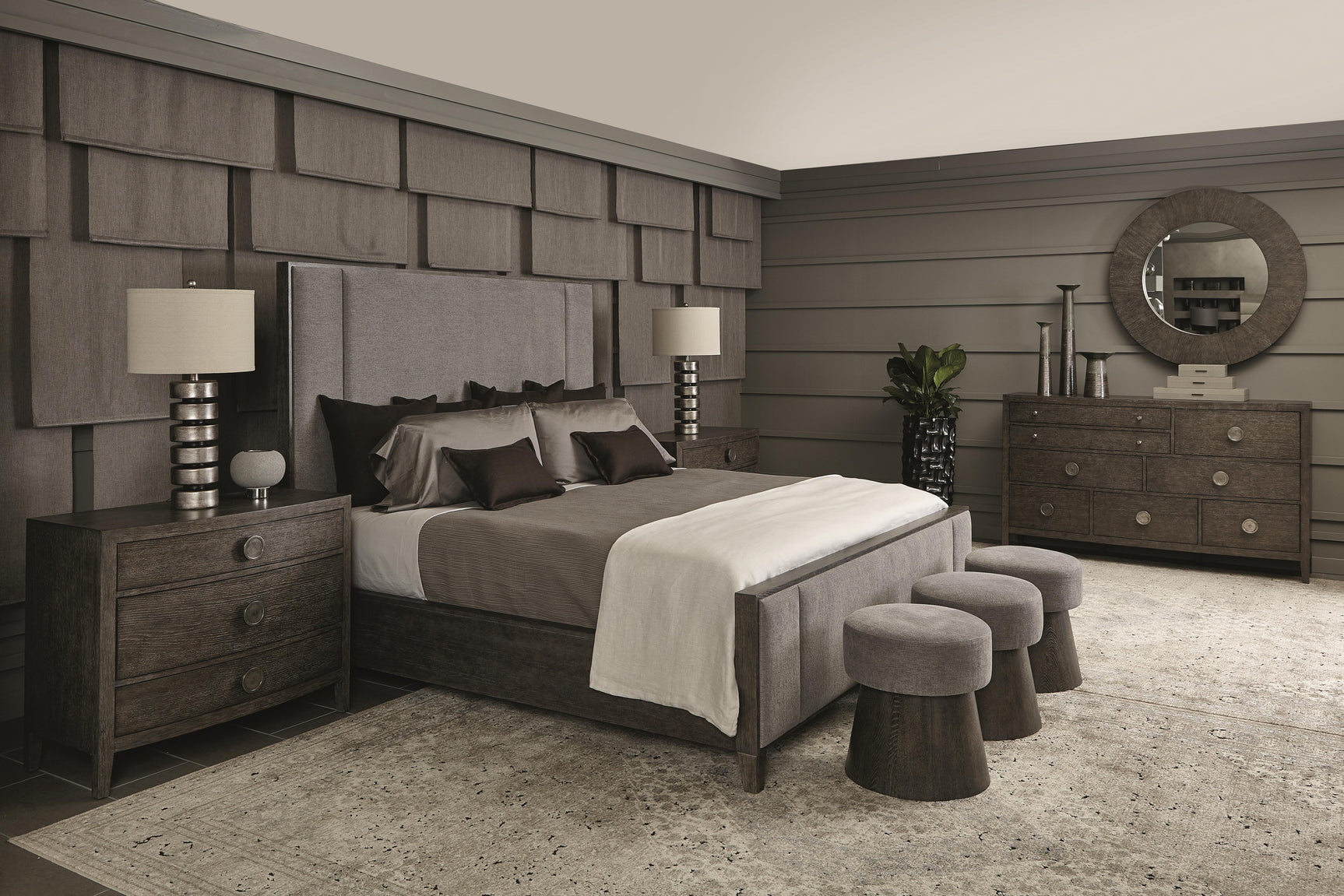 Linea Cerused Charcoal Queen Panel Bed