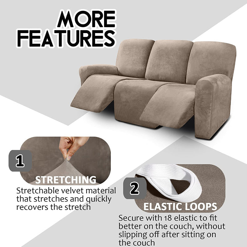 KAS Elastic Recliner Sofa Cover in Velvet Fabric - Fits 1/2/3/4 Seats - Ideal for Lazy Boy Recliner Chairs - Ornate Home
