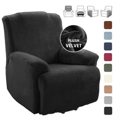 KAS Soft Plush Velvet Recliner Chair Cover - Fleece Armchair Slipcover with Pocket - 4 Pieces Furniture Cover Protector for Reclining Chair - Ornate Home