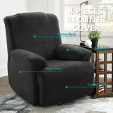 KAS Soft Plush Velvet Recliner Chair Cover - Fleece Armchair Slipcover with Pocket - 4 Pieces Furniture Cover Protector for Reclining Chair - Ornate Home