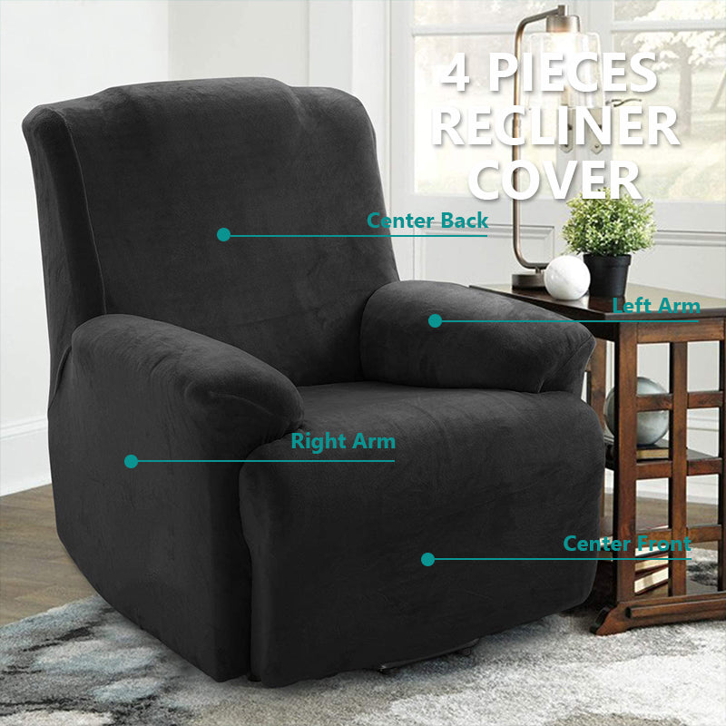 KAS Soft Plush Velvet Recliner Chair Cover - Fleece Armchair Slipcover with Pocket - 4 Pieces Furniture Cover Protector for Reclining Chair - Ornate Home