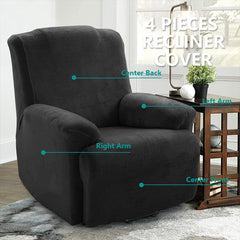 KAS Soft Plush Velvet Recliner Chair Cover - Fleece Armchair Slipcover with Pocket - 4 Pieces Furniture Cover Protector for Reclining Chair - Ornate Home