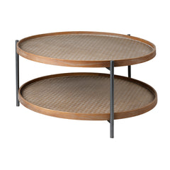 Kade Brown/Gray 33" Round Table Metal Frame Two-Tier Coffee Table - Ornate Home