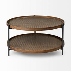 Kade Brown/Gray 33" Round Table Metal Frame Two-Tier Coffee Table - Ornate Home
