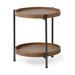 Kade Natural Brown/Gray 16.9" Round Top Wood and Metal Frame Tray-Style End/Side Table - Ornate Home