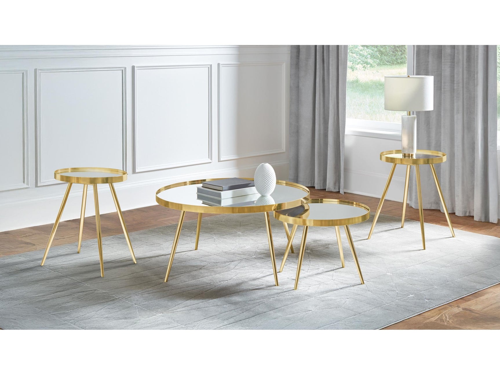 Kaelyn Gold 4-piece Round Coffee and End Table Set - Ornate Home