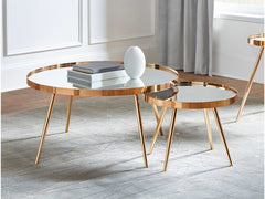 Kaelyn Mirror & Gold Nesting Coffee Table  / 2pc - Ornate Home