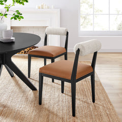 Kai Pearl Tan Black Boucle and Vegan Leather Dining Chair (Set of 2) - Ornate Home