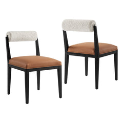Kai Pearl Tan Black Boucle and Vegan Leather Dining Chair (Set of 2) - Ornate Home